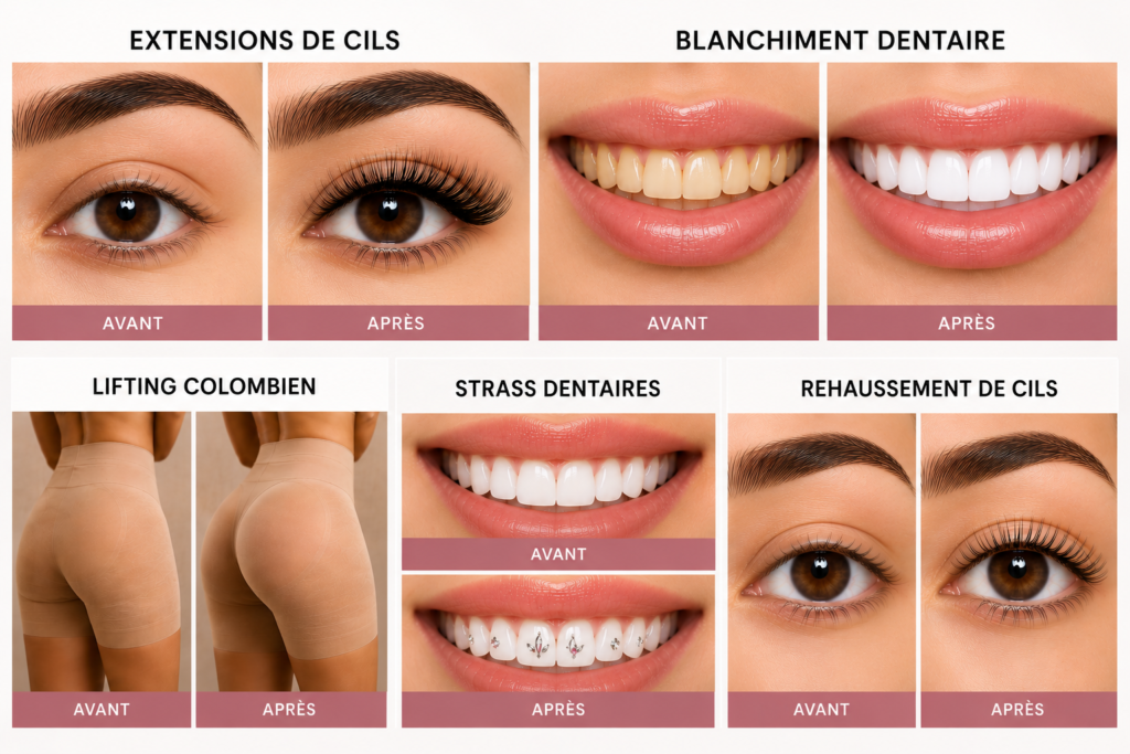 Galerie avant après des prestations de Loun's Studio à Loudun : extensions de cils, blanchiment dentaire, lifting colombien, strass et rehaussement à Loudun