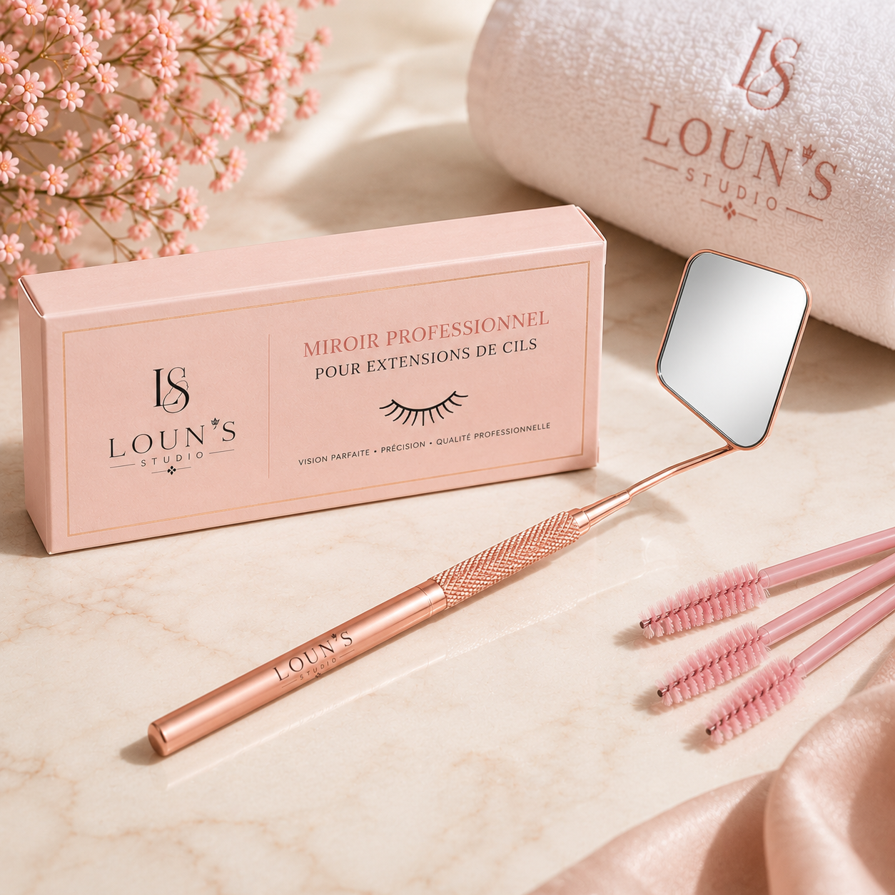 Miroir professionnel rose gold pour extensions de cils